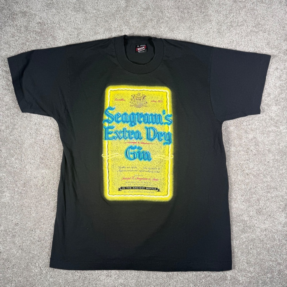 VTG Seagrams Extra Dry Gin Shirt Black Fruit of the Loom Best Single Stitch L